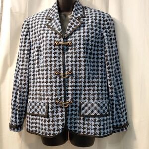 Y2k Anne Crimmins For‎ UMI Collections Silk Houndstooth  Hook Front Blazer Sz 10